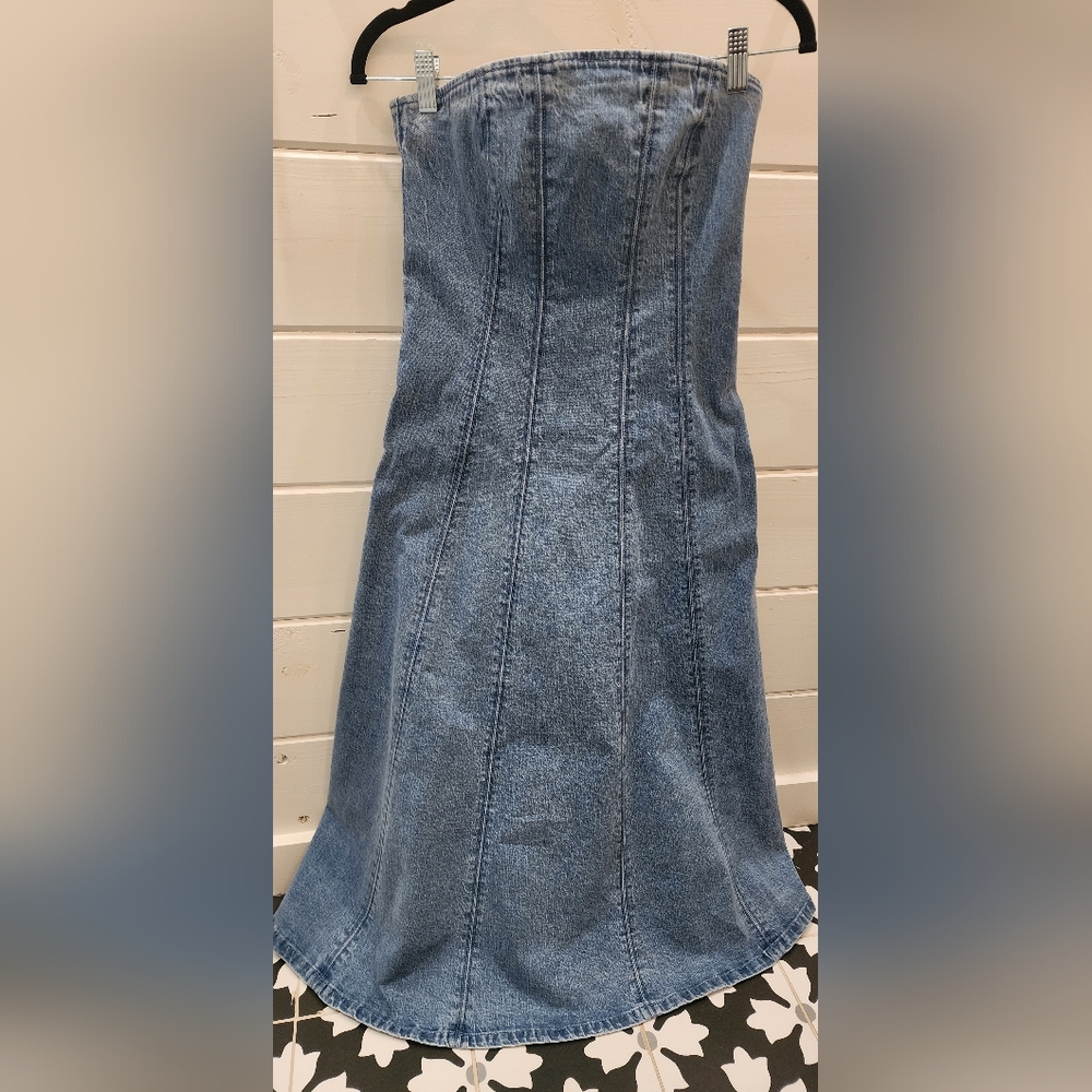 NWT Abercrombie & Fitch Mila Strapless Denim Midi Dress - Blue - size small - Picture 10 of 14